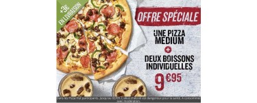 Pizza Hut: Une Pizza Medium + 2 boissons individuelles pour 9,95€