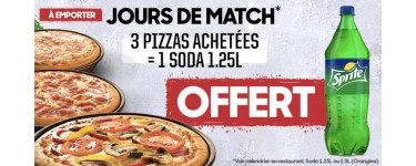 Pizza Hut: 3 pizza achetés les jours de Match = 1 SODA 1,25L offert