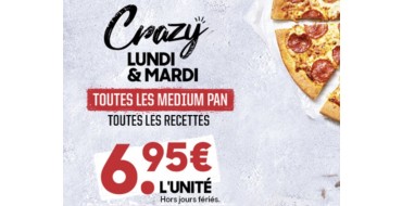 Pizza Hut: [Crazy Lundi & Mardi] Toutes les pizzas Medium Pan (toutes les recettes) à 6,95€ l'unité