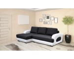 BUT: Canapé d'angle convertible méridienne gauche ROCKY tissu gris et blanc
