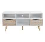 Cdiscount: [CDAV] Meuble TV scandinave BELA blanc et décor chêne mat + pieds en bois hévéa - L 116 cm à 55.99€