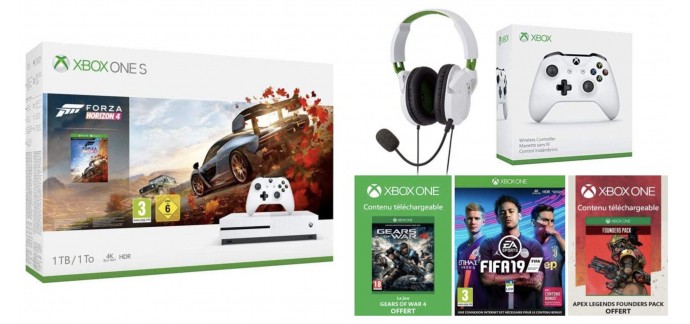 Amazon: Xbox One S Forza Horizon 4 + Casque + 2e Manette + FIFA 19 + GOW 4 + Apex Legends à 329,99€