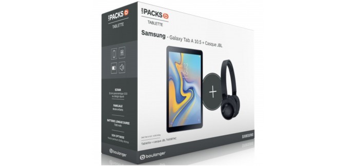 Boulanger: Pack Tablette Android Samsung Galaxy Tab A 10.5 Noir + Casque audio JB à 279€ au lieu de 408.99€