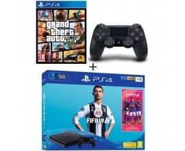 Cdiscount: Pack PS4 1 To Noire + 2 Jeux : FIFA 19 + GTA V + 2ème manette DualShock 4 V2 Noire à 309.99€