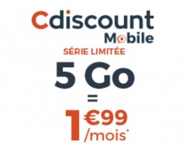 Cdiscount Mobile: Forfait mobile 200 min d'appels, SMS/MMS illimités + 5Go d'Internet à 1,99€/mois pendant 6 mois