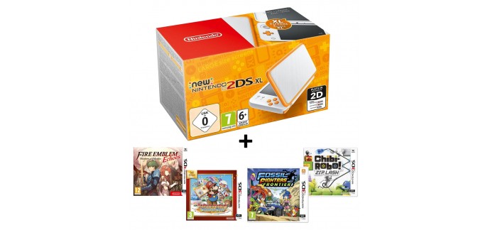 Auchan: Console New Nintendo 2DS XL Blanche/Orange + 4 jeux à 149,99€