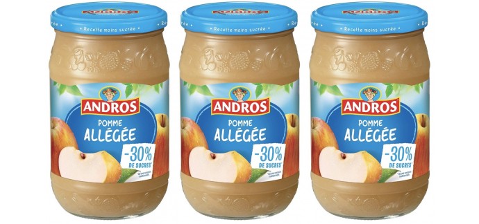 Amazon: Lot de 3 pots de compote de Pomme Allégée 730 g ANDROS à 2,99€