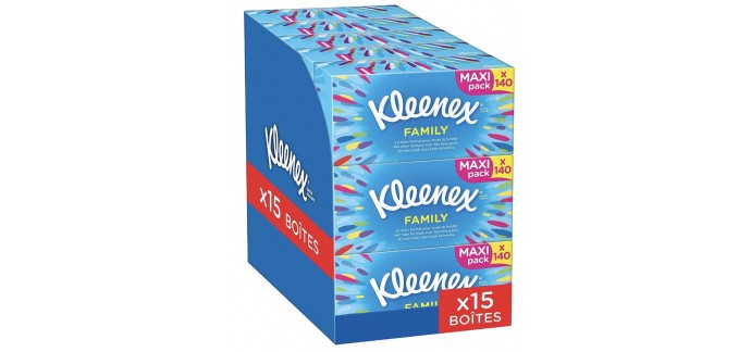 Amazon: Pack de 15 boites de 140 mouchoirs Kleenex Family à 22,46€