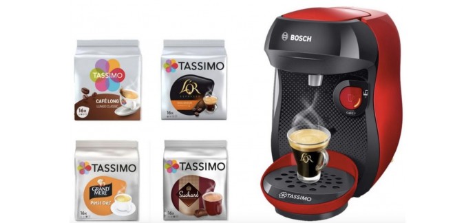 Auchan: Cafetière à dosette BOSCH Tassimo - B1ETAS1003 + 4 packs de T-Discs offerts à 34,95€