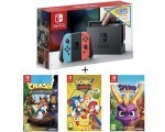 Auchan: Pack Nintendo Switch Bleu & Rouge + 3 jeux (Crash Bandicoot, Sonic et Spyro) à 360,99€