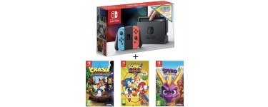 Auchan: Pack Nintendo Switch Bleu & Rouge + 3 jeux (Crash Bandicoot, Sonic et Spyro) à 360,99€