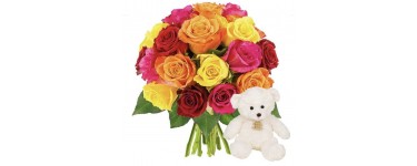 Florajet: 10€ offerts et un ourson blanc en peluche pour l'achat d'un bouquet de 20 roses