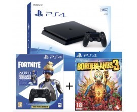 Auchan: Console PS4 Slim 500Go Chassis F + 2e Manette Dualshock 4 Edition Fortnite + Borderlands 3 à 339,99€