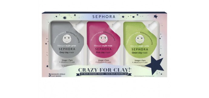 Sephora: Lot de 3 masques argile Crazy For Clay Sephora Collection à 8,40€