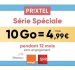 Prixtel: Forfait mobile 10Go pour 4,99€/mois pendant 12 mois réseau Orange ou SFR