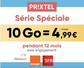 Prixtel: Forfait mobile 10Go pour 4,99€/mois pendant 12 mois réseau Orange ou SFR