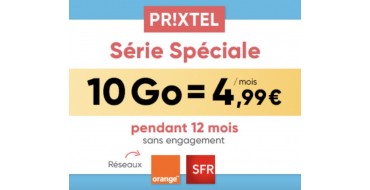 Prixtel: Forfait mobile 10Go pour 4,99€/mois pendant 12 mois réseau Orange ou SFR