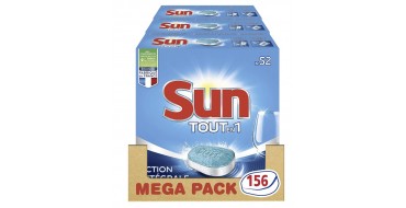 Amazon: Lot de 3 packs de 52 pastilles de lavage Lave-Vaisselle Sun Tablettes Tout-en-1 Standard à 18,69€
