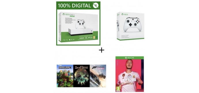 Cdiscount: Console Xbox One S 1 To + FIFA 20 à télécharger + 2e manette + 3 Jeux dématérialisés à 199,99€
