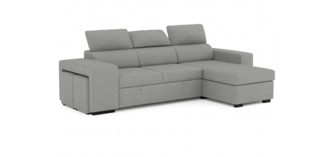 Conforama: Canapé d'angle convertible 4 places en tissu tudo coloris gris à 499€
