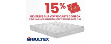 Conforama: 15% reversés sur votre Carte Confo+ pour l'achat d'un matelas Bultex
