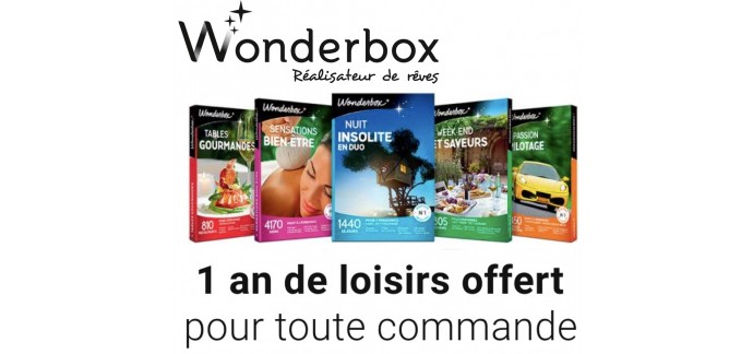Wonderbox: 1 an de loisirs offert (12 activités par an) pour toute commande