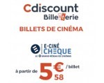 Cdiscount: 6 places de cinéma e-cinéchèque à 33,49€ (soit 5,58€ la place), 2 pour 11,49€ ou 4 pour 22,49€