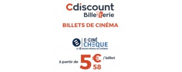 Cdiscount: 6 places de cinéma e-cinéchèque à 33,49€ (soit 5,58€ la place), 2 pour 11,49€ ou 4 pour 22,49€