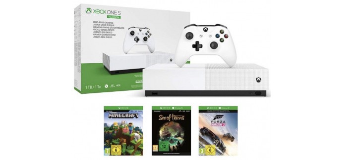 Electro Dépôt: Console XBOX ONE S All digital 1 TO + Forza Horizon 3 + Sea of thieves + Minecraft à 129.96