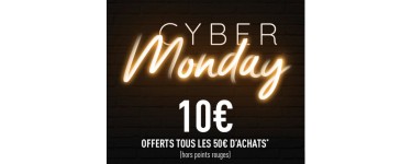 DIM: 10€ de réduction tous les 50€ d'achats (hors points rouges et Outlet) pour Cyber Monday