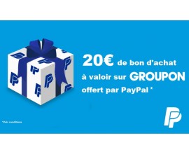 Groupon: Un bon d'achat Groupon de 20 € valable dès 30€ offert en ouvrant un compte PayPal