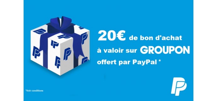 Groupon: Un bon d'achat Groupon de 20 € valable dès 30€ offert en ouvrant un compte PayPal