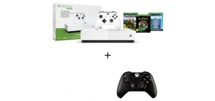 Cdiscount: Pack Xbox One S All Digital + 2e Manette + 3 jeux (Fortnite, Sea of Thieves et Minecraft) à 179,99€