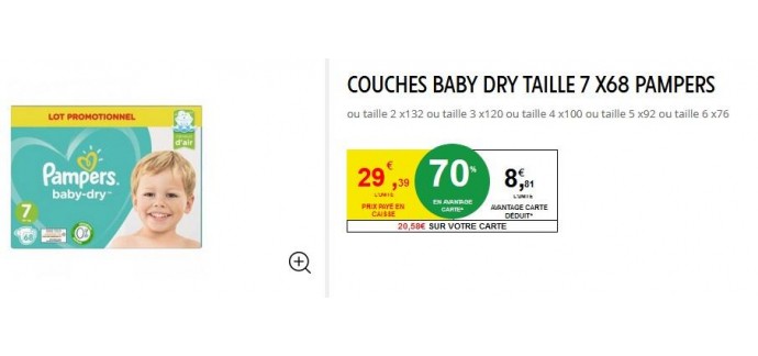 Intermarché: Lots de couches Pampers Baby Dry à 8,81€ via 20,58€ crédités sur votre carte Intermarché