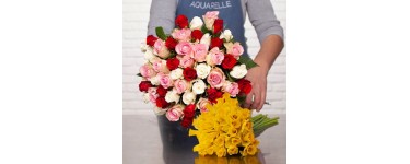 Aquarelle: 40 roses au prix de 30 + 30 jonquilles offertes