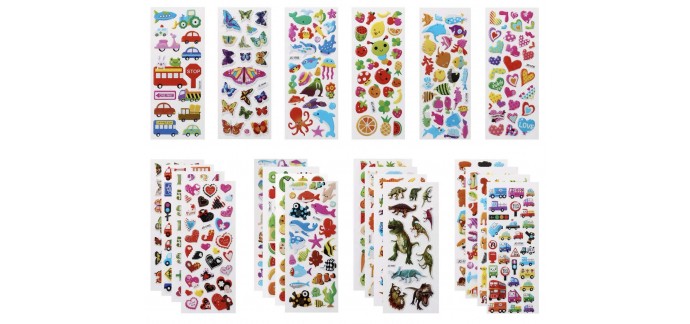 Amazon: Planches de 500 stickers autocollants 3D pour enfants (animaux, fruits, dinosaures...) à 9,99€