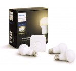 Amazon: Kit de démarrage Philips Hue 3 ampoules White E27 + pont de connexion à 47,99€