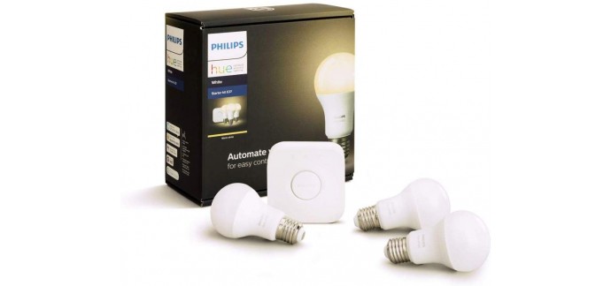 Amazon: Kit de démarrage Philips Hue 3 ampoules White E27 + pont de connexion à 47,99€
