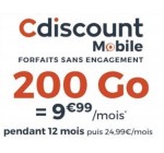 Cdiscount Mobile: Forfait mobile sans engagement appels/SMS/MMS illimités + 200Go d'internet à 9,99€/mois pendant 1 an
