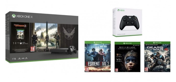 Amazon: Pack Xbox One X + 2e Manette + 4 jeux (Division 2, Resident Evil, HellBlade et GOW 4) à 339,99€