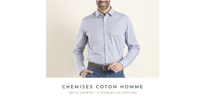 Bexley: 50€ la chemise Homme ou les 3 chemises au choix pour 99€