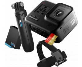 GoPro: Caméra GoPro HERO8 Black + poignée + bandeau frontal + carte SD 32Go + 2e batterie à 379,99€
