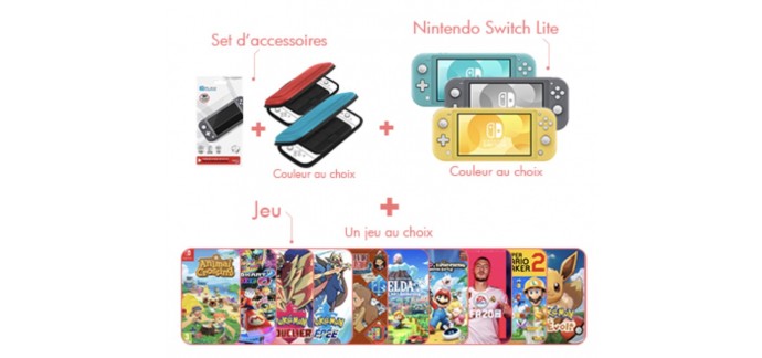 Micromania: 1 console Nintendo Switch Lite (couleur au choix) + 1 jeu au choix + 1 set d'accessoires à 259,96€