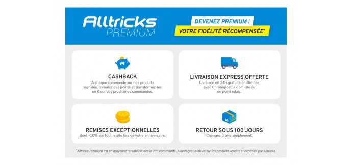 Alltricks: Abonnement Alltricks Premium (livraison express, cashback...) à 9,99€ pour 1 an au lieu de 29,99€