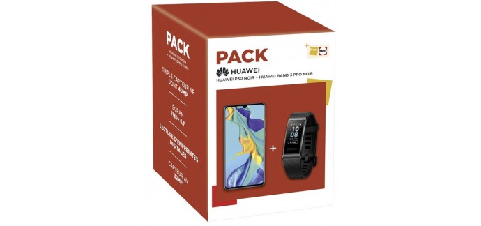 Darty: Smartphone HUAWEI P30 NOIR 128Go + Bracelet connecté BAND 3 PRO à 399€