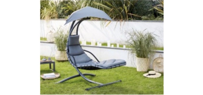 Intermarché: Chaise longue suspendue avec ombrelle - Structure en acier, Gris (Via 50€ sur la Carte de Fidélité)