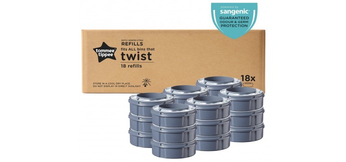 Amazon: Lot de 18 recharges de poubelles à couches Tommee Tippee anti-odeur et anti-germe à 65€