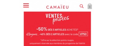 Camaïeu: 40% de réduction dès 2 articles achetés ou -50% dès 5