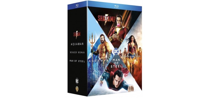 Amazon: Coffret Blu-Ray 4 films DC Comics (Man of Steel, Wonder Woman, Aquaman et Shazam) à 21,99€