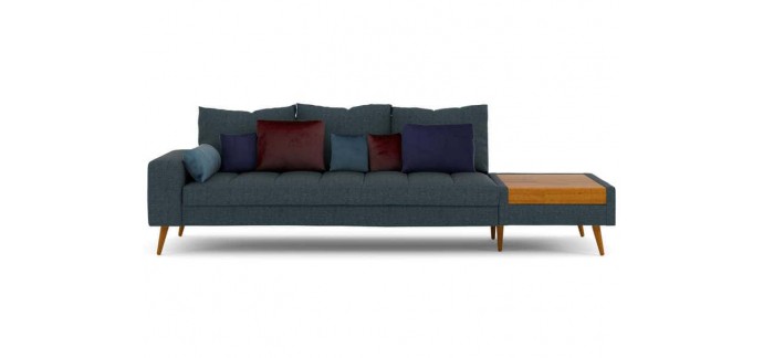 Conforama: Canapé fixe 3 places en tissu float coloris bleu à 212,60€